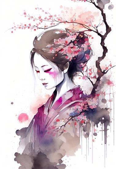 Fiore di ciliegio giapponese. Ritratto di una geisha in primavera.