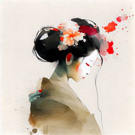 Ragazza giapponese in kimono e fiori tra i capelli