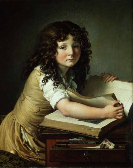 A child looking at pictures in a book a Anne-Louis Girodet de Roucy-Trioson