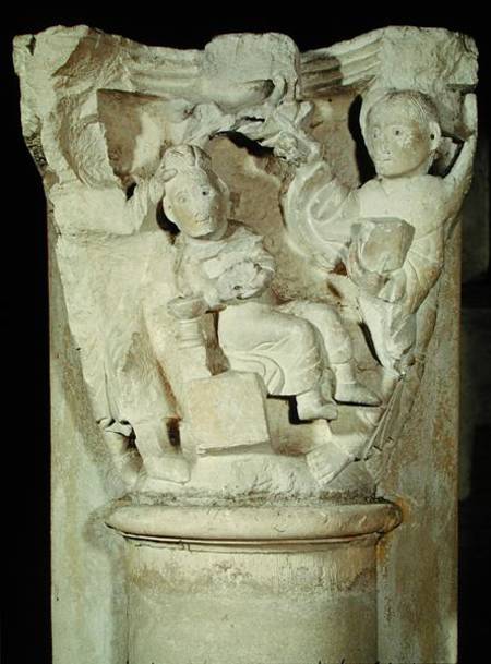 Capital with a relief depicting the Sacrifice of Abraham a Anonym Romanisch