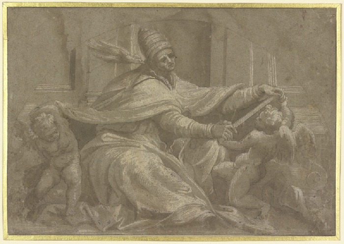 Gregor der Große mit der Friedenstaube, von zwei Engeln umgeben a Anonym