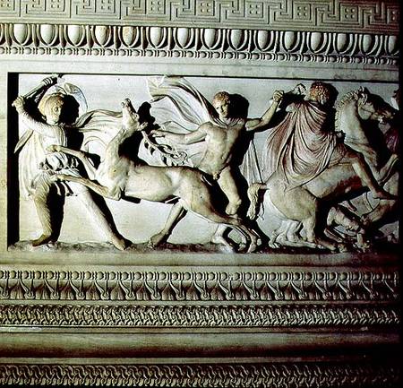 Alexander Sarcophagusdetail of frieze depicting two men killing a deer a Anonimo