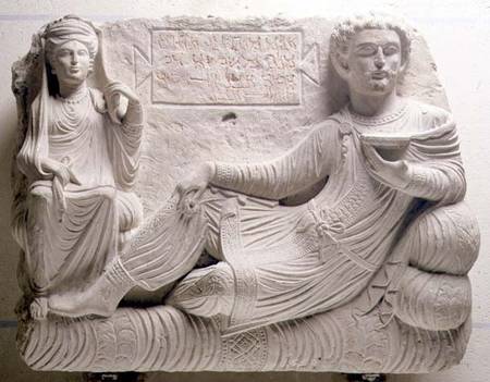 Couple at a banquet, tomb find from Palmyra,Syria a Anonimo