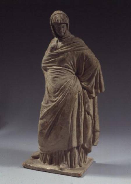 Stone female statuette, Boeotian, Tanagra,Hellenistic period a Anonimo