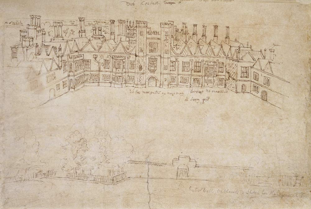 Inner Courtyard and Outer Wall of Oatlands, Richmond Palace  and a Anthonis van den Wyngaerde