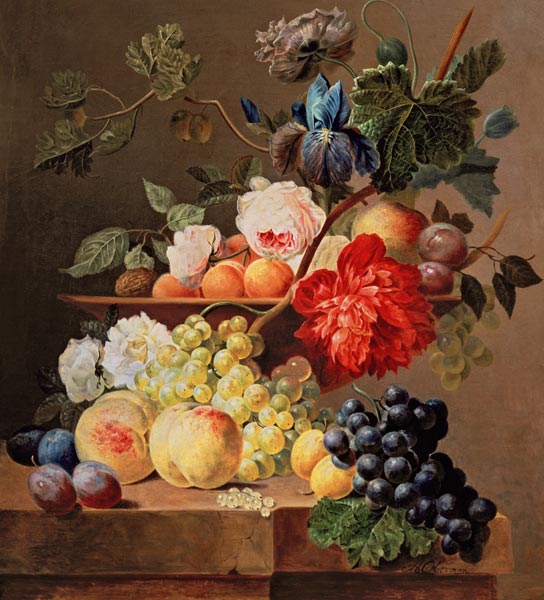 Still life with fruit and flowers a Anthony Obermann