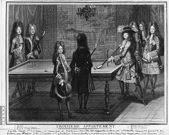 Louis XIV playing billiards with his brother, Monsieur, his nephew the duc de Chartres , his son, th a Antoine Trouvain