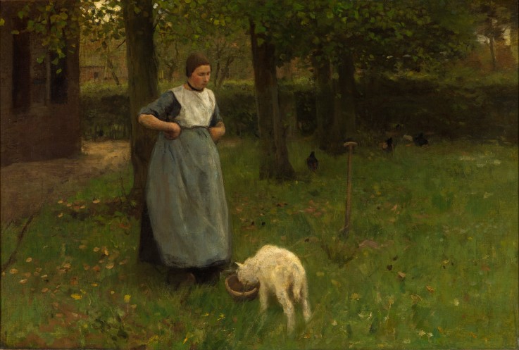 Woman from Laren with lamb a Anton Mauve