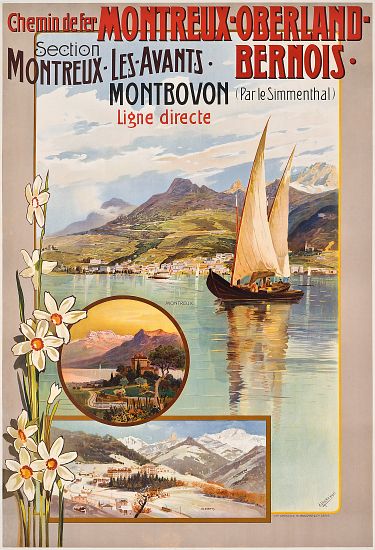 Poster advertising Montreux-Oberland-Bernois train journeys a Anton Reckziegel