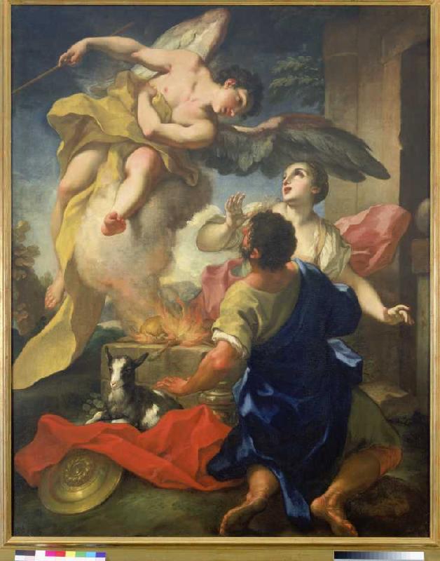 Ein Engel verheißt der Frau des Manoah e - Antonio Balestra riproduzione  stampata o copia dipinta a mano e ad olio su tela