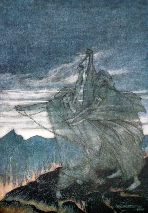 The Norns Vanish. Illustration for "Siegfried and The Twilight of the Gods" by Richard Wagner a Arthur Rackham