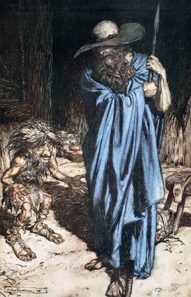 Mime and the Wanderer. Illustration for "Siegfried and The Twilight of the Gods" by Richard Wagner a Arthur Rackham
