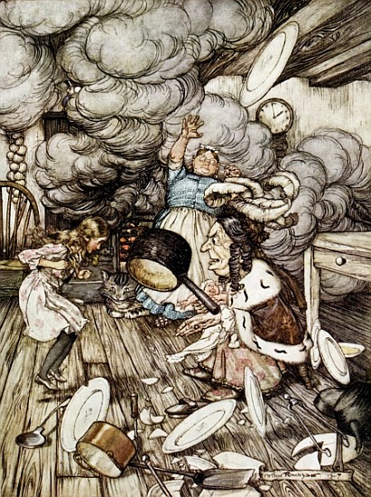 In the Duchess''s Kitchen, illustration to ''Alice''s Adventures in Wonderland'' Lewis Carroll (1832 a Arthur Rackham