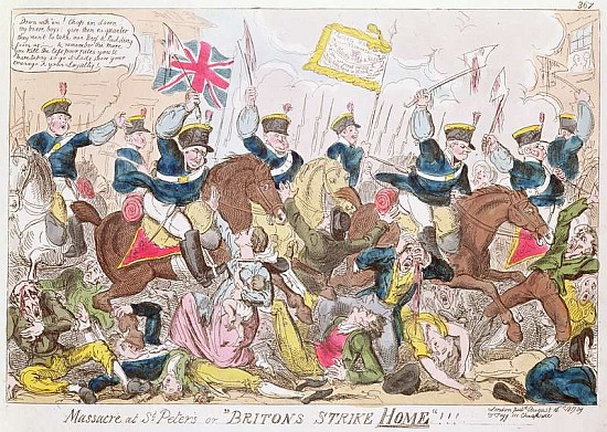 Massacre at St. Peter''s, or ''Britons Strike Home'', pub.  By Thomas Tegg, 1819(b&w photo) a (attr. to) George Cruikshank