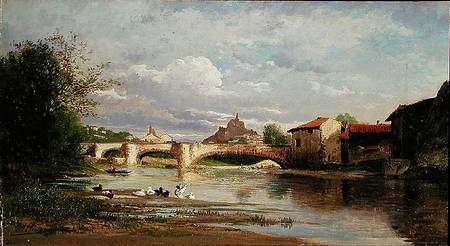 Bridge with ducks a Auguste Allonge