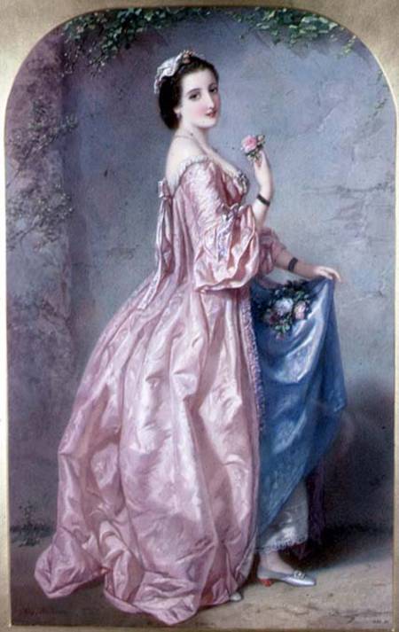 Lady holding Flowers in her Petticoat a Augustus Jules Bouvier
