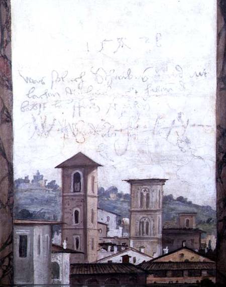 The 'Sala delle Prospettive' (Hall of Perspective) detail depicting a view of Rome a Baldassare Peruzzi