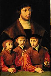 Portrait of a man with his three sons a Bartholomäus Bruyn il vecchio