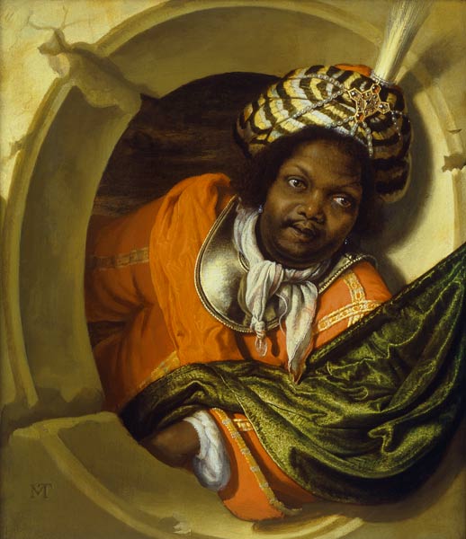 Portrait of a Moor holding a flag at a window a Bartholomaus Maton