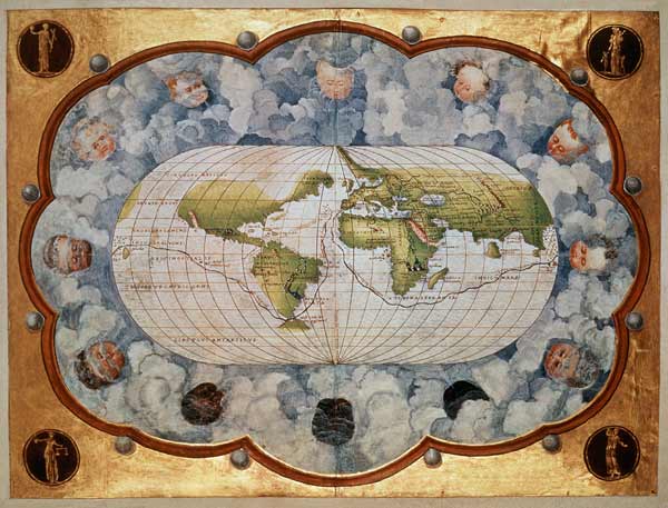 Map tracing Magellan''s world voyage, once owned Charles V, 1545  (see also 63417) a Battista Agnese