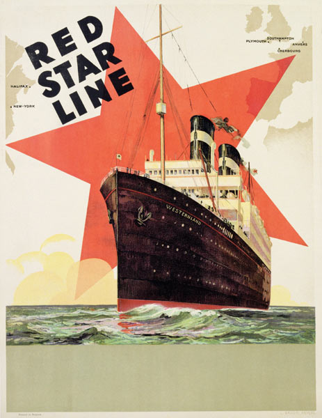 Poster advertising the Red Star Line, printed by L. Gaudio, Anvers a Belgian School, (20th century)