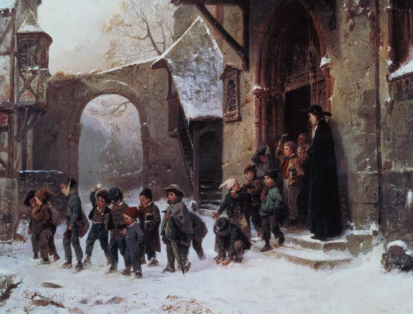 Snow Scene: Children Leaving School a Benjamin Vautier