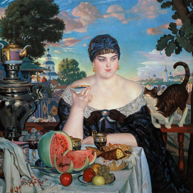 The Merchant's Wife at Tea a Boris Michailowitsch Kustodiew