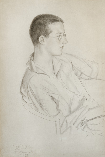 Portrait of Dmitri Dmitrievich Shostakovich (1906-75) a Boris Michailowitsch Kustodiew