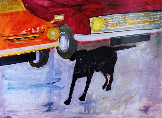 Dog at the Used Car Lot, Rex with Red Car a Brenda Brin  Booker