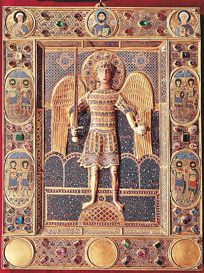 Enamelled plaque depicting the Archangel Michael (enamel & precious stones) a Byzantine
