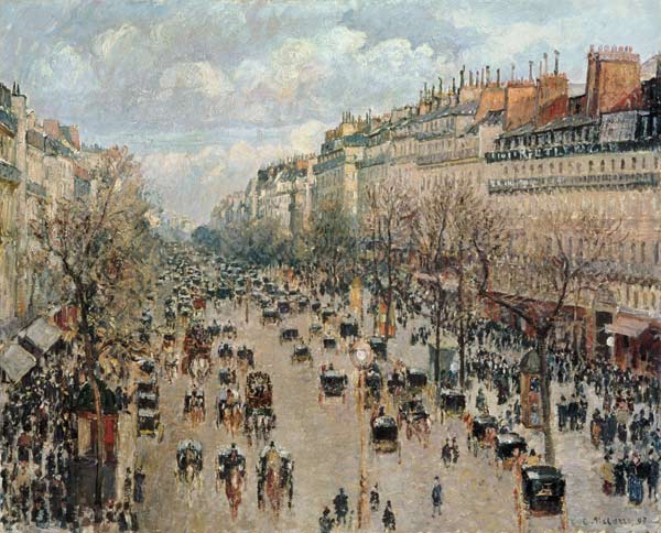 The boulevard Montmartre in Paris. a Camille Pissarro