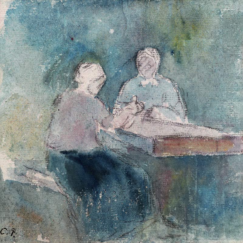 Two Peasants at the Table a Camille Pissarro
