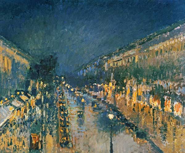 Boulevard Montmartre, at night a Camille Pissarro