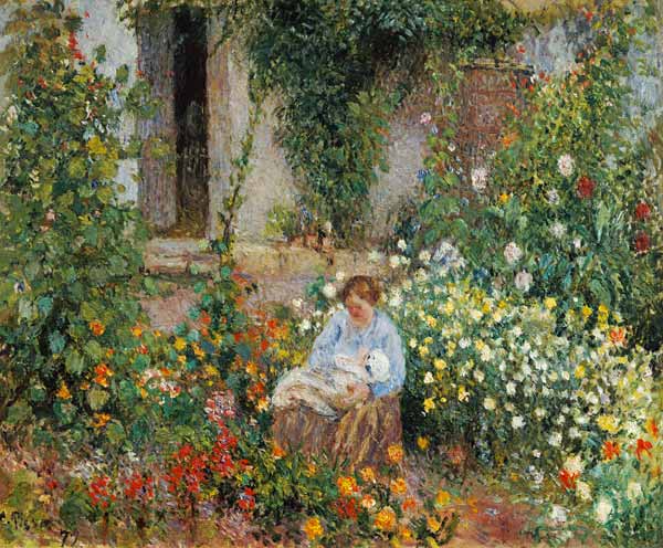 Mother and Child in the Flowers a Camille Pissarro