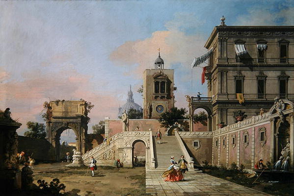 Capriccio of twin flights of steps leading to a palazzo, c.1750 (oil on canvas) a Canal Giovanni Antonio Canaletto