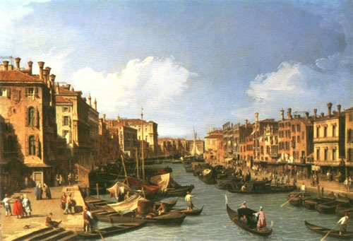 Grand Canal: looking South west from The Rialto bridge to The Palazzo Fosari a Canal Giovanni Antonio Canaletto