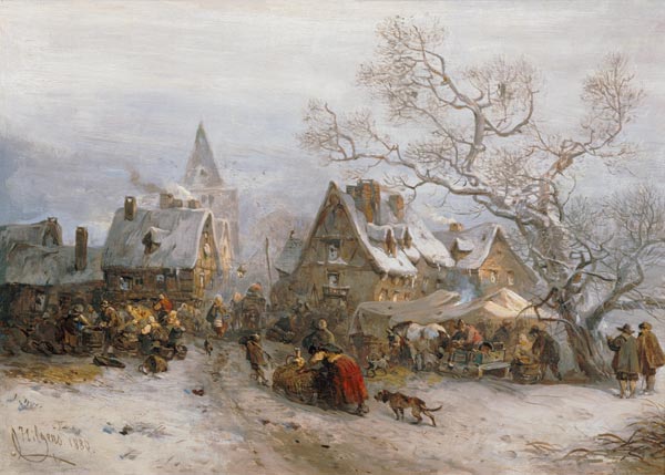 Market day in winter a Carl Hilgers