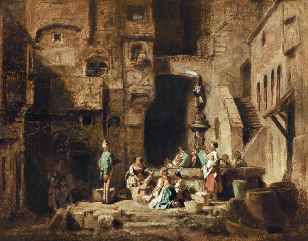 Laundry grooves at the fountain a Carl Spitzweg