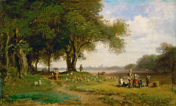 Countryside in front of Munich with shepherd a Carl Spitzweg