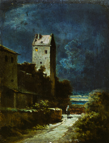 Nightly landscape with night watchman a Carl Spitzweg