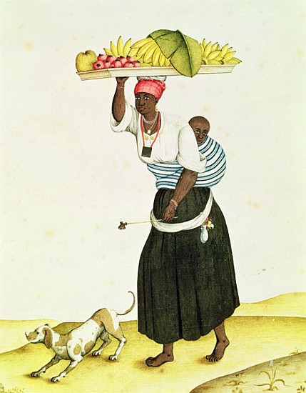 A Woman Carrying a Tray of Fruit on her Head a Carlos Juliao