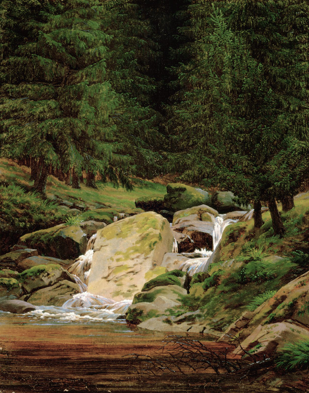 The Evergreens by the Waterfall a Caspar David Friedrich