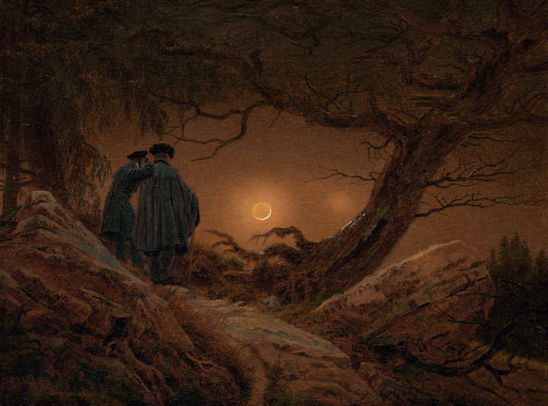 Due uomini contemplano la luna a Caspar David Friedrich
