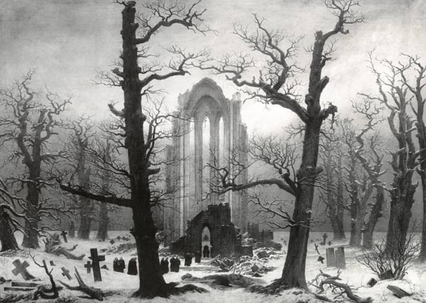 (Bruciato nel 1945) Cimitero del chiostro nelle fotografie storiche (1902) a Caspar David Friedrich