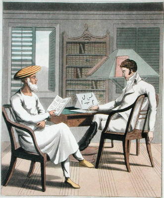A European Gentleman with his Moonshee, or Native Professor of Languages, plate 1 from 'The European a Charles D'Oyly
