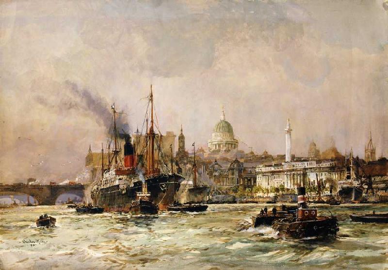 Schiffverkehr auf der Themse, im Hintergrund St a Charles Edward Dixon
