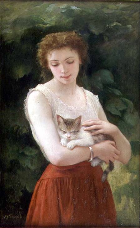 Country Girl and her Kitten a Charles Landelle