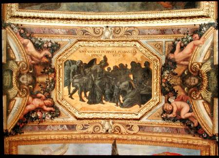 Helping the People during the Famine of 1662, Ceiling Painting from the Galerie des Glaces a Charles Le Brun