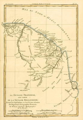 French Guyana, with part of Dutch Guyana, from 'Atlas de Toutes les Parties Connues du Globe Terrest a Charles Marie Rigobert Bonne