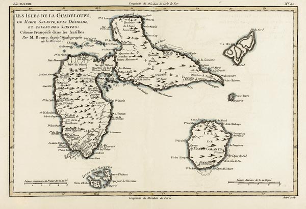 The Islands of Guadeloupe, Marie-Galante, La Desirade, and the Isles des Saintes, French colonies in a Charles Marie Rigobert Bonne
